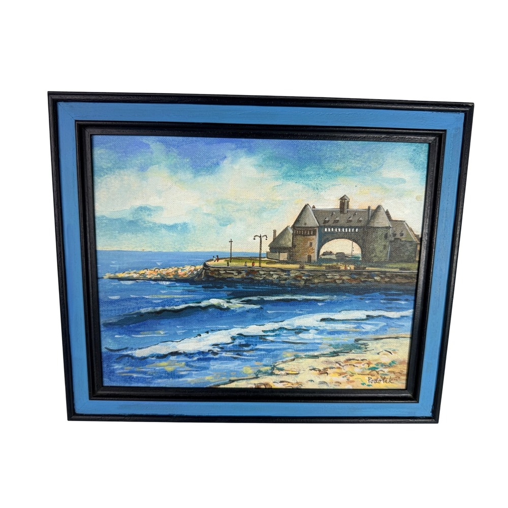 The Towers Narragansett RI Oil Painting M.A. Podolak 1971 Framed Signed